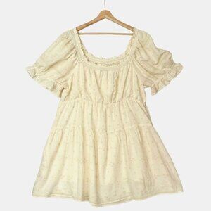 Old Navy Cotton Cream Embroidered Puff Sleeve Tiered Ruffle Mini Dress Size XXL